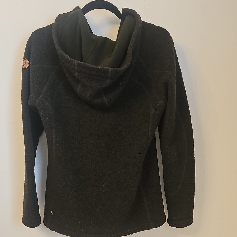 Deep Forest Green Zip-Up Hooded Sweater Fjallraven 65% Wool - Picture 2 of 4